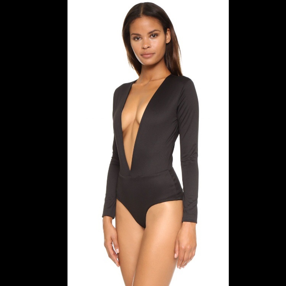 AQAQ deep V plunge black bodysuit size UK 8/US 4/S